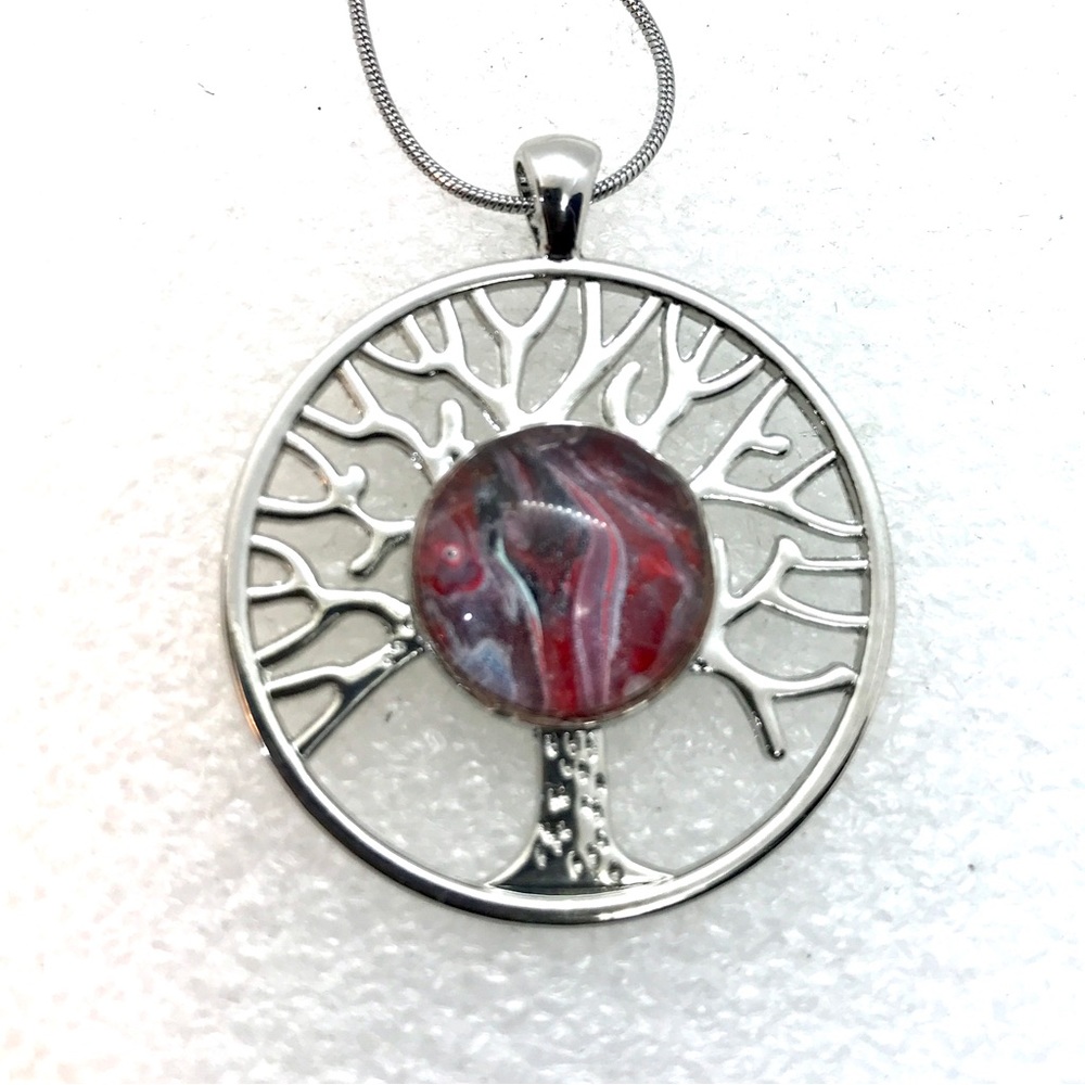 Handmade Tree of life necklace with hand painted glass dome non
